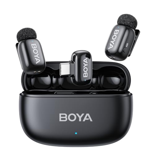 BOYA mini 2 Wireless Lavalier Microphone for iPhone 15/16/17 & Android | AI Noise Cancellation, App Control, 30H Battery Life with Charging Case for Vlogging Interviews and Content Creation