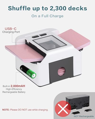 ONTILT M1 Automatic Card Shuffler White with AUTO & Manual Mode, Low Noise, Rechargeable Built-in 2000mAH Battery, Portable Electric Shuffling Machine for 1-2 Decks Poker, UNO, Blackjack, Skip-Bo - color: White