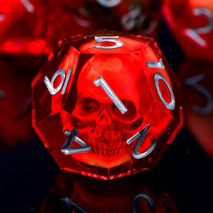 Froggod Blood Moss & Skull DND Dice Set with Gift Box for DND RPG, 7Pcs | Blood resin DND role playing dice with moss skull design and sharp edges for MTG, tabletop games and collectors - color: Blood