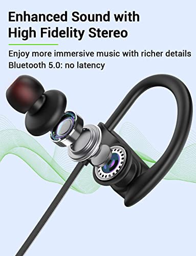 Bluetooth 5.3 Headphones, Wireless Sports In-Ear Earbuds IPX7 Waterproof | 16 Hours Playtime, Sweatproof Stereo Earphones with MIC, Noise Cancelling Headsets for Gym Running Workout, Clear Sound - color: BlackRed