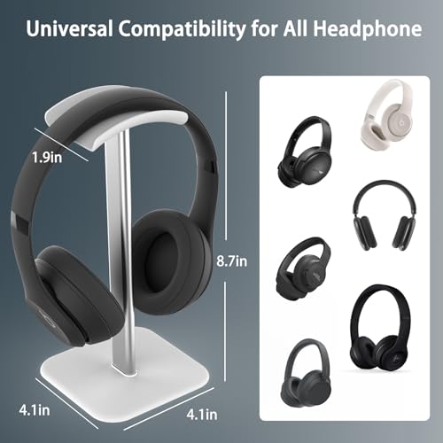 Headphone Stand for Desk - Headset Stand Headphone Holder (White) | with Aluminum Hanger and Plastic Headrest, headphone holder for AirPods Max, Sony, Bose, Beats and More - color: White