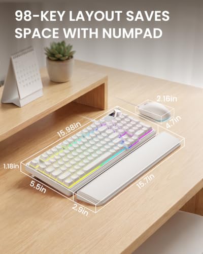 EWEADN Wired Keyboard and Mouse Combo with Detachable Wrist Rest, Quiet Ergonomic Keyboard Mouse Set with Multimedia Knob, RGB Backlit, Double-Shot Keycaps Natural Typing for Laptop, PC - White - color: White