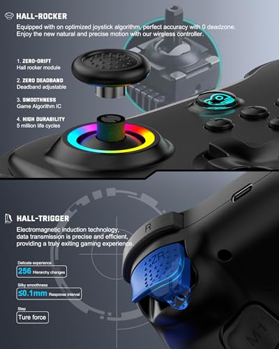 Joso Mobile Gaming Controller for iPad/iPhone/Tablet, Cloud Controller Remote Joystick for iOS/Android, Wireless Switch Controller with Macro Buttons/Hall-Rocker/Hall-Trigger - Black - color: Black