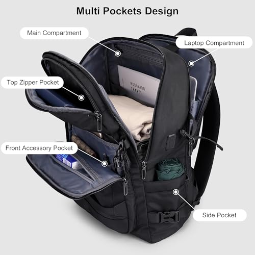 PIJUSHI Casual Travel Backpack for Women with 16" Padded Laptop Compartment | Carry On Luggage with USB Charging Port, 1680D Water-Resistant Nylon, Airline Approved, For Daily, Hiking - color: Black