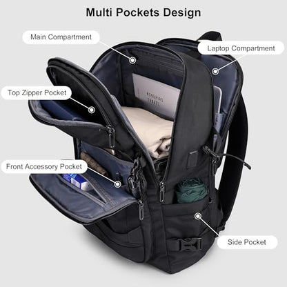 PIJUSHI Casual Travel Backpack for Women with 16" Padded Laptop Compartment | Carry On Luggage with USB Charging Port, 1680D Water-Resistant Nylon, Airline Approved, For Daily, Hiking - color: Black