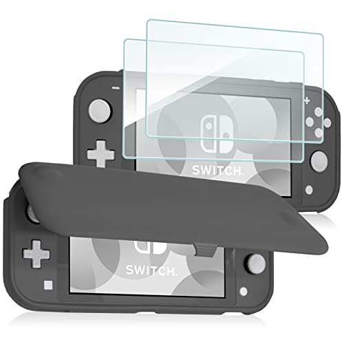 ProCase Flip Cover for Nintendo Switch Lite with 2 Pack Tempered Glass Screen Protectors, Slim Protective Case with Magnetically Detachable Front Cover for Nintendo Switch Lite 2019 -Grey - color: Grey