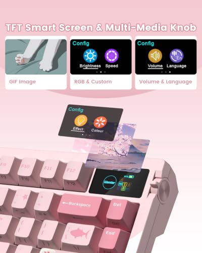 L80 Wireless Gaming Keyboard, 75% Mechanical Keyboard with Smart Display and Knob, Tri-Mode BT/2.4GHz/USB-C, Gasket Mount RGB Backlit, Hot Swappable for PC Mac - color: Pink