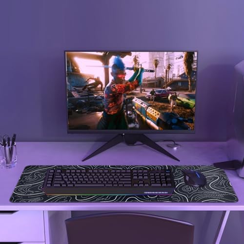 Large Gaming Mouse Pad for Desk, Black Topographic Mouse Pad Desk Mat for Gaming Office, Long XL Mouse Pads Keyboard Pad Desk Pad for Computer Laptop 31.5''x11.8'' - color: Black