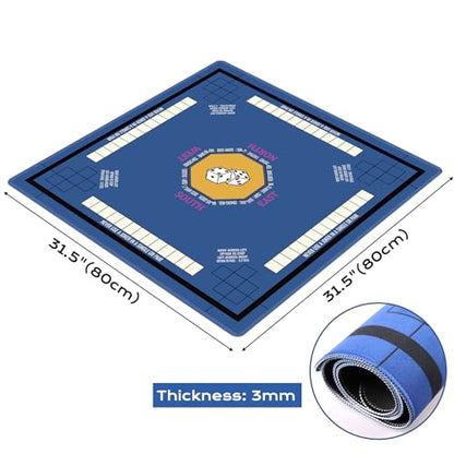 Mahjong Mat for Table 31.5''x31.5'', Non-Slip Mahjong Cloth Cover with Game Rules, Mahjong Tablecloth for Poker, Board Games Table Mat, Card Games, Tile Games, Dominoes (Blue)
