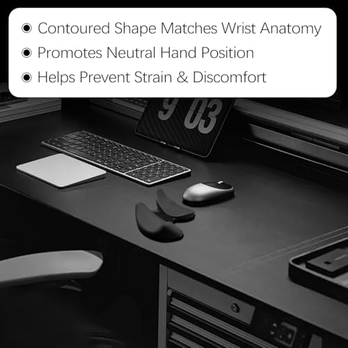 Ergonomic Wrist Rest for Mouse, Dual Palm-Wrist Support, Black | Curved Design for Wrist Pain Relief, Lightweight Portable, Glides Smoothly with Hand and Mouse