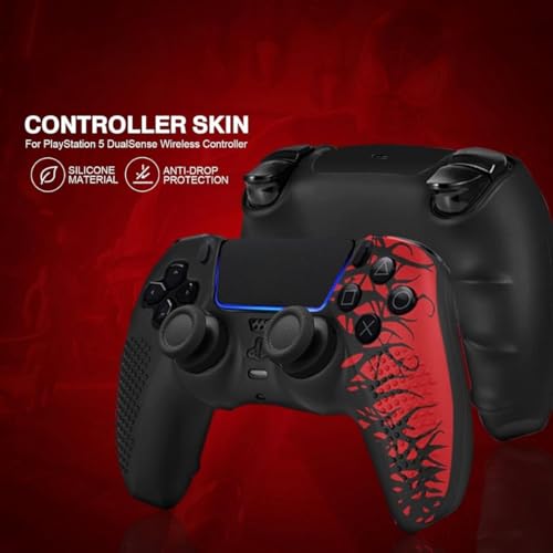 Anti-Slip Silicone Skin for PS5 Controller - Protective Cover Case with Thumb Grip Caps & Touch Pad Stickers, Durable, Soft Grip for PlayStation 5 Controller Accessories (Full Set)