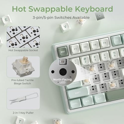 RK ROYAL KLUDGE R98 Pro Creamy Mechanical Keyboard, 96% Wired Gaming Keyboard RGB Backlit with Number Pad and Volume Knob, Gasket Mount, MDA Profile PBT Keycaps, Hot Swappable Pre-lubed Tactile Switch - color: Cyan, size: Hot Swappable Beige Switch