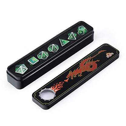DND Metal Dice Set with Gift Metal Tin DNDND Metallic Dungeons and Dragons Dice Set for D&D Game (Neno Green & Green with Matt Silver Edge) - color: Neno Green & Green With Matt Edge