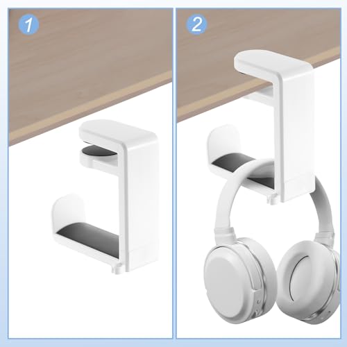 HARFINGTON Headphone Stand Holder 360 Degree Adjustable Clamp Desk Hook Clamp 0.39"-1.65" Clamping Range PC Gaming Headset Stand for Headphone Earphone, White/Black - color: White Black
