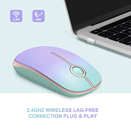 Unipows Wireless Mouse-2.4G Slim Portable Computer Mouse with Nano Receiver | Less Noise Mobile Optical Mice for Notebook, PC, Laptop, Desktop, Gradient Mint Green - color: Gradient Mint Green