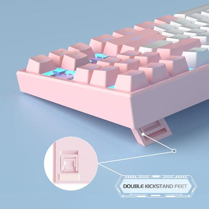 MageGee 75% Mechanical Gaming Keyboard, Red Switch, LED Blue Backlit, 87 Keys Compact TKL Wired Computer Keyboards for Windows Laptop PC Gamer - White/Pink - color: White Pink/Red Switch