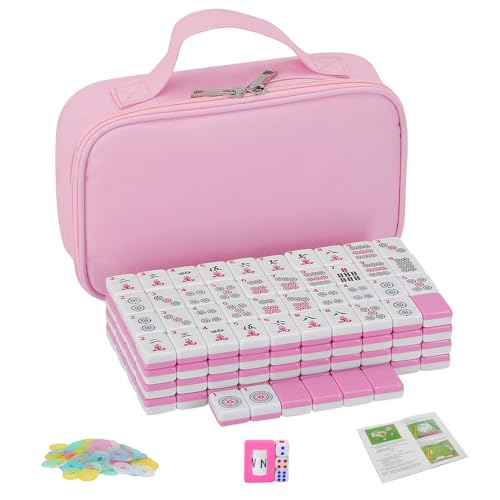 Mini American Mahjong Set - 1.18 Inch Mahjong Tile Set Complete Mahjong Cards 2026 Portable Travel Mahjong Game Set Family Tile Game for Adults- with Pink Tile Bag