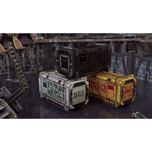 TinkerTurf Sci-Fi Terrain: Cargo Containers 3 Add-On, 3 Containers Included, Neutral Theme, Modeular Design, Easy Storage, Virtually Limitless Setups - style: Series 3 -Neutral