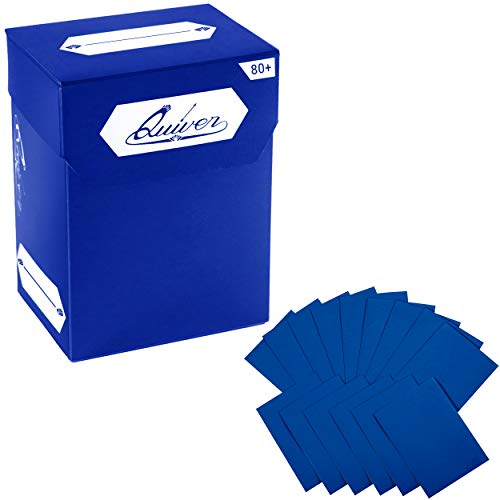 Quiver Time Blue Trading Card Deck Block & Card Sleeves Bundle Fits Magic: The Gathering Cards & Other TCG - 80+ Standard Deck Box with 2 Dividers and 100 Artemis Blue Sleeves (66 x 93 mm) | 1 deck box 80+ with 2 dividers and 100 Artemis blue sleeves (66