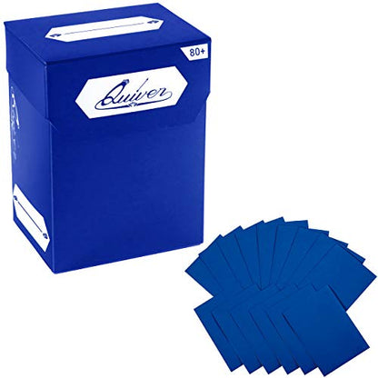 Quiver Time Blue Trading Card Deck Block & Card Sleeves Bundle Fits Magic: The Gathering Cards & Other TCG - 80+ Standard Deck Box with 2 Dividers and 100 Artemis Blue Sleeves (66 x 93 mm) | 1 deck box 80+ with 2 dividers and 100 Artemis blue sleeves (66