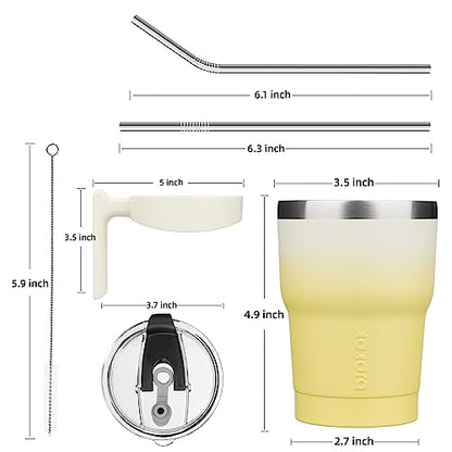 BJPKPK 10 oz Mini Tumbler with Lid, Straw & Handle, Insulated Steel Cup | Small, Spill Proof, Leak Proof, Thermal, Double Wall Vacuum, Sweatproof, Dishwasher Safe, BPA Free, Lemon - color: Lemon, size: 10 Ounces