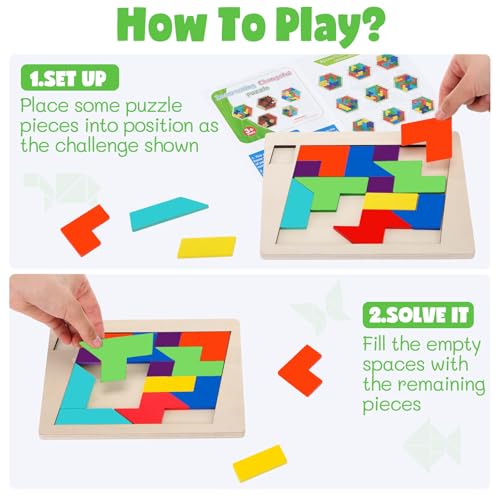 Yunsailing 3 Pack Large Wooden Blocks Puzzles Hexagon Tangram Puzzle Wooden Russian Brain Puzzles for Adult Challenge Teasers Geometric Jigsaw Logic Iq STEM Educational Gift Graduation(Geometry) - style: Geometry
