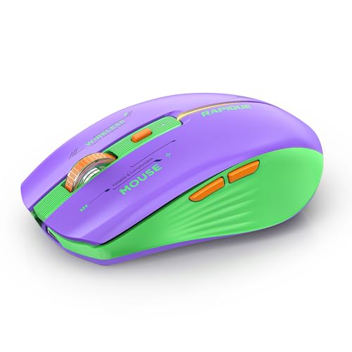 RAPIQUE Bluetooth Wireless Mouse - (BT1/BT2+USB Receiver) Dual Mode, Rechargeable, Quiet Click, Multi-Device Compatibility for Laptop, Computer, MacBook, Tablet (Purple and Green) - color: Purple and Green