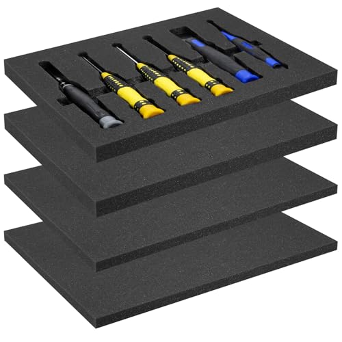 4pcs High Density Packing Foam Sheets, 2 Size Black Polyurethane Foam Padding, Cushioning Foam Inserts for Cases, Shipping, Storage Drawer (2pcs 16" X 12" X 0.5", 2pcs 16" X 12" X 1") - size: 0.5" & 1" Thick