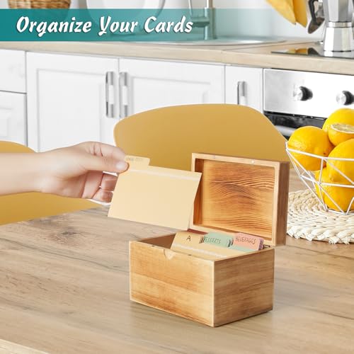 DRASTAR Index Card Holder, 3x5 Index Card Box, Wooden Index Card Organizer with 45 Dividers, Flashcard Notecard Holders for Home Office, Brown - color: Brown
