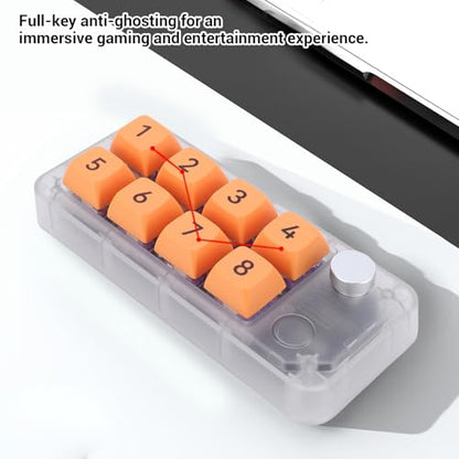Wired USB C Numeric Keypad, 8 Keys Programmable One Handed Macro Mechanical Keyboard with Knob, for Tablet Laptop Desktop (Transparent) - color: Transparent