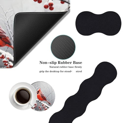 Mouse Pad,Large Desk Mat Set, 4in1 XL Mousepad + Keyboard Wrist Rest+Mouse Wrist Rest+Coaster with Ergonomic Desk Pad for Home Office Table Computer Cover -Cardinal in Snow - color: Cardinal in Snow