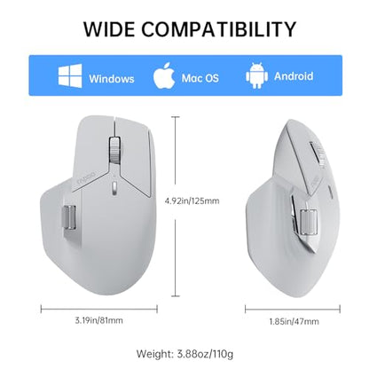 Rapoo MT760 Multi-Device Wireless Mouse, Bluetooth 5.0 and 2.4G Multi-Mode Connection, Up to 4 Devices, 11 Programmable Buttons, 4K DPI, 90 Days Battery Life, PC, Light Grey - color: Light Grey, size: Standard
