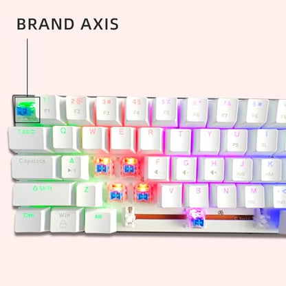ONE-UP Portable 60% Mechanical Gaming Keyboard LED Backlit Compact 61 Keys Mini Wired Office Keyboard with Blue Switch PBT Keycaps for Windows Laptop PC Mac.（White/Pink） - color: Pink/White