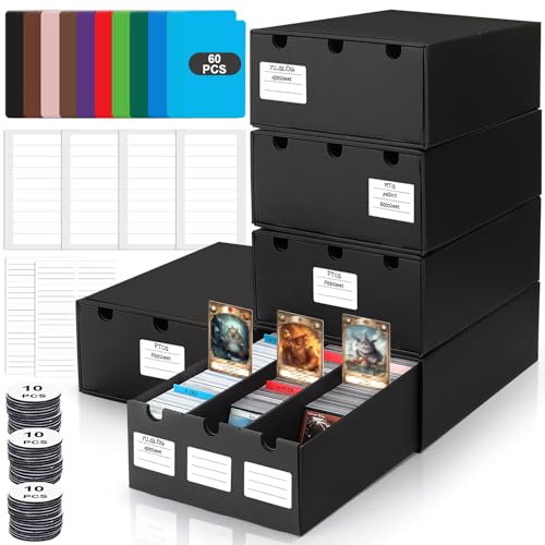 AOBOPLE Trading Card Storage Box,15000+ Cardboard Sports Card Boxes | Bulk Card Boxes with 60 Card Dividers,Labels +Tape,Stackable,Card Organizer for MTG TCG PTCG Sport Cards - color: 15000+