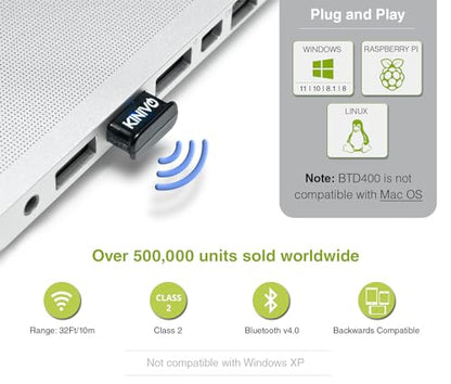 Kinivo USB Bluetooth Adapter for PC BTD400 (Bluetooth 4.0 Dongle Receiver, Low Energy) - Compatible with Windows 11/10/8.1/8, Raspberry Pi, Linux, Laptop & Headphones - style: BTD400