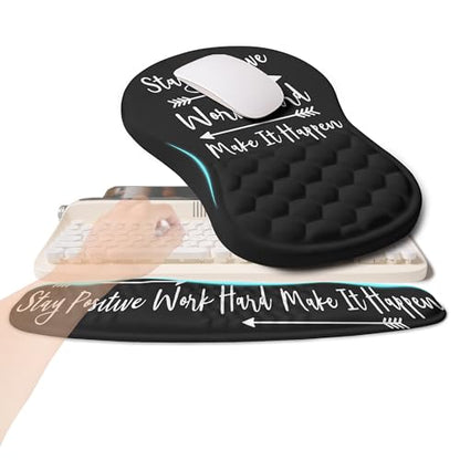 2-in-1 Ergonomic Set, Wave Rise Keyboard Wrist Rest and Massage Bulge Slope Mouse Pad Wrist Support, Cushion Memory Foam Integrated to Relieve Wrist Pain, Stay Positive - color: Stay Positive