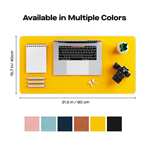 Mobile Pixels Desk Pad, Large PU Leather Desk Mat (Racing Yellow) | Desk Protector with Non-Slip Base for Keyboard and Mouse, Upgraded Sewing Waterproof Desk Mat 31.5"x 15.75" - color: Racing Yellow