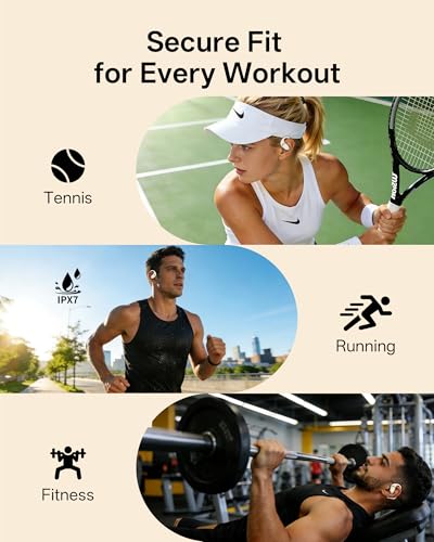 Open Ear Earbuds, Over Ear Headphones with Ear Hooks, True Wireless Bluetooth 6.0 Earphones, Stereo Sound, Ultra-Comfort, 50H Playback, IPX7 Waterproof Ear Buds with Mics for Running Sports - color: Black