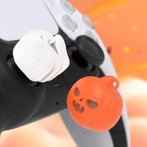 PlayVital Halloween Illuminated LED Thumb Grips for PS5, Edge, PS4 Controller, Hallows Joystick Caps for Xbox Series X/S, Xbox One, Elite Series 2, Switch Pro Controllers - Spooky Ghost with Pumpkin - color: Spooky Ghost with Pumpkin