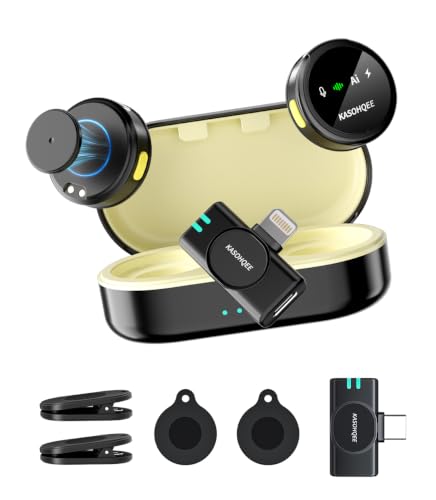 Wireless Lavalier Microphone for iPhone 17/16/15/14, iPad & Android, Magnetic Clip-on Mini Mic with Charging Case,30H Playtime Plug-Play Lapel Lavalier Mic for Vlog TikTok, AI Noise Reduction - color: Yellow Case, size: 2 TX+LightningRx+USB-C-Rx+Charging