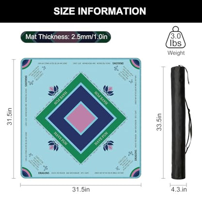 Turquoise Mahjong Mat 31.5x31.5 Inch,Anti-Slip Noise Reduction Table Cover, Equipped with a Portable Carrying Bag, Rubber Mahjong Mat for Poker, Cards and Board Games (Turquoise) - color: Turquoise
