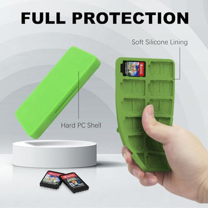 FYY Nintendo Switch Game Case Holder for Switch 2 Cartridge, Light Green | 24 Game Card Slots & 48 Micro SD Card Slots, Hard Shell, Silicone Lining - color: B-Green