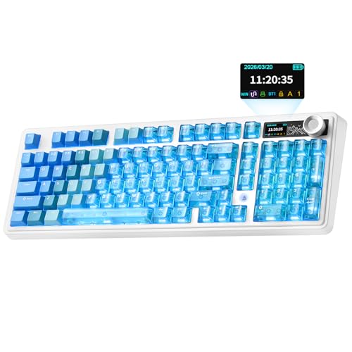 AJAZZ AK980 V2 Pro 98% Dual 8K Mechanical Keyboard, 10000mAh Wireless Tri-Mode Gaming Keyboard with Smart Display & Knob, Hot Swappable BT/2.4G/USB-C for Win/Mac (Blue,Lychee Switch) - color: Blue
