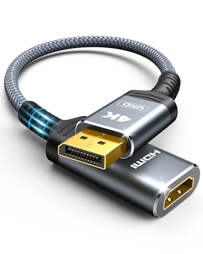 Highwings 4K DisplayPort to HDMI Adapter, Unidirectional DP 1.2 to HDMI 1.4 | Uni-Directional DP 1.2 Computer to HDMI 2.0 Screen, Display Port to HDMI Adapter Male to Female for Dell HP AMD, Passive - color: Grey, style: 4K 30Hz-1 Pack