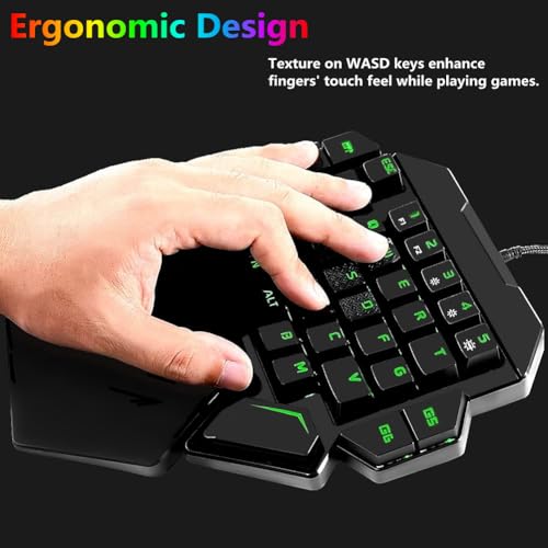 RGB One Handed Mechanical Gaming Keyboard,Colorful Backlit,Wrist Rest Support,Professional USB Wired Single Hand Mechanical Keyboard for Game