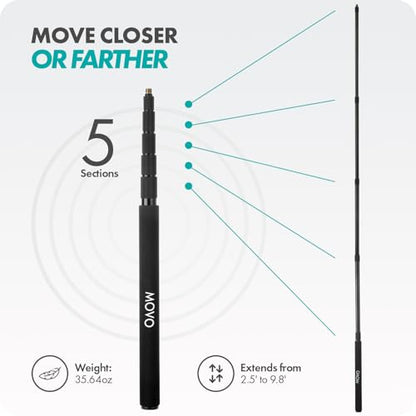 Movo CMP-17 Professional 9.8' Aluminum Boom Pole for Shotgun Microphones – Compatible with Rode NTG Series, Sennheiser MKE600, Audio-Technica AT875R & More