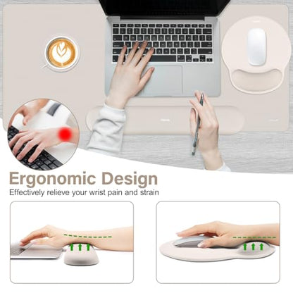 MOSISO Wrist Rest for Mouse Pad Set, Large Gaming Deskpad, Stone Gray | Circle Curved Mousepad&Keyboard Wrist Rest&Coaster, Ergonomic Non-Slip Mousepad&Easy Typing Pad with Silicone Lining - color: Stone Gray