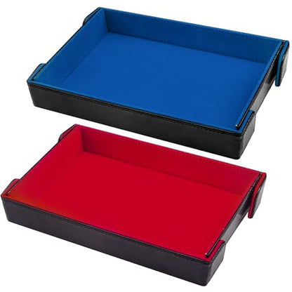 SIQUK 2 Pieces Magnetic Dice Tray Rectangle Folding Dice Rolling Tray PU Leather Dice Trays Dice Holder Storage Box for D&D RPG Dice Games (Red, Royal Blue) - color: Red and Royal Blue