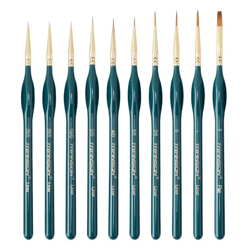 Transon 10Pcs Extra Fine Tip Detail Brushes for Model Miniature Painting and Acrylic Watercolor Painting - size: 10 pcs