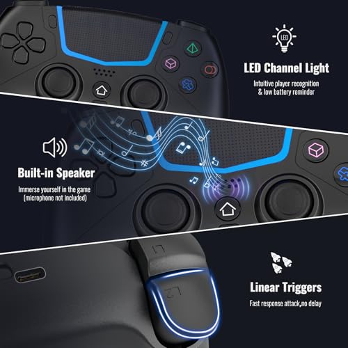 BETMI Wireless Controller for PS-5/Pro/Slim/PC with Hall Joysticks (Black) | Bluetooth Gaming Controller with LED Channel Light/Turbo/6-Axis Gyro/Dual Vibration/Touchpad/3.5mm TRRS Audio Jack/Speaker